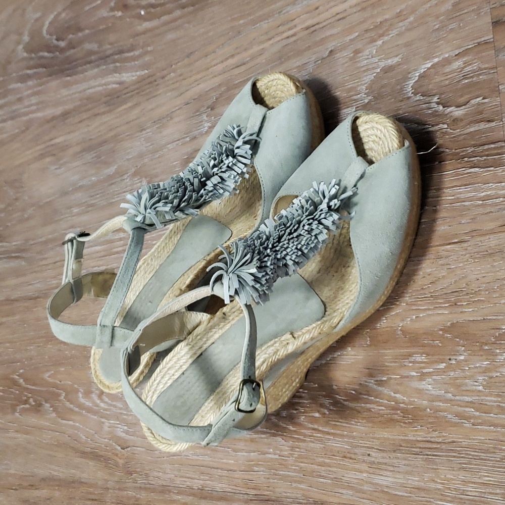 (EU41) Made in Spain Peep Toe Wedge Espadrilles Heels Fringe Vacation Cruise
